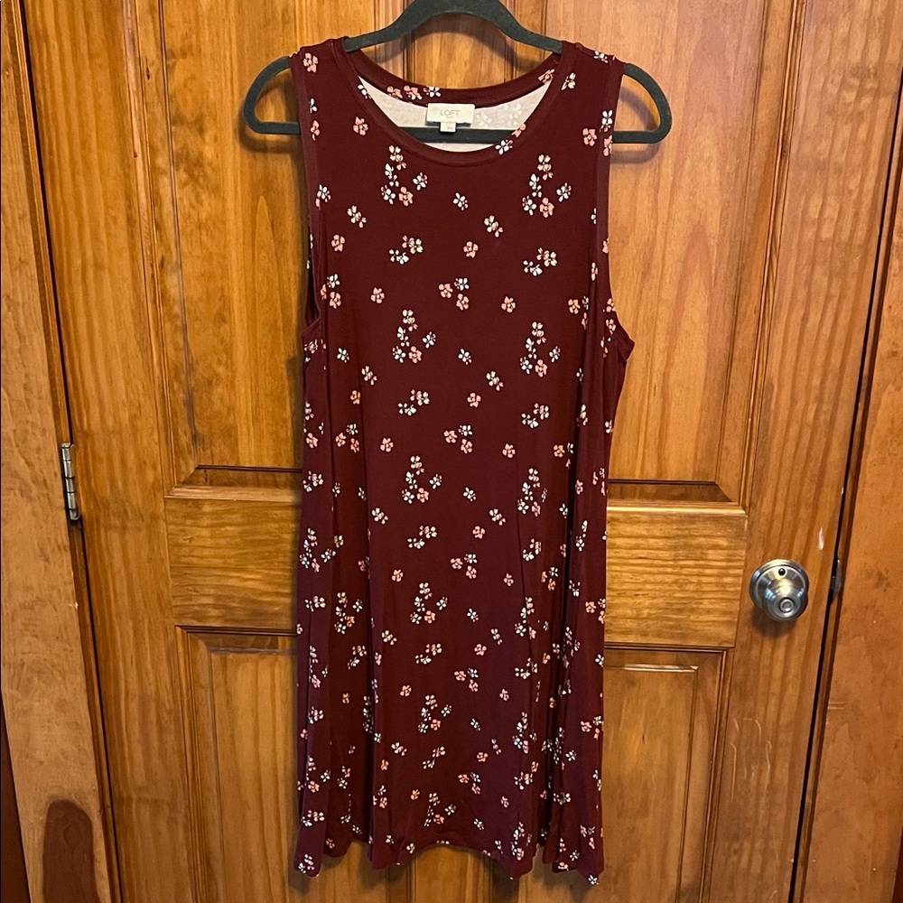 LOFT Burgundy Floral Sleeveless Mini Dress